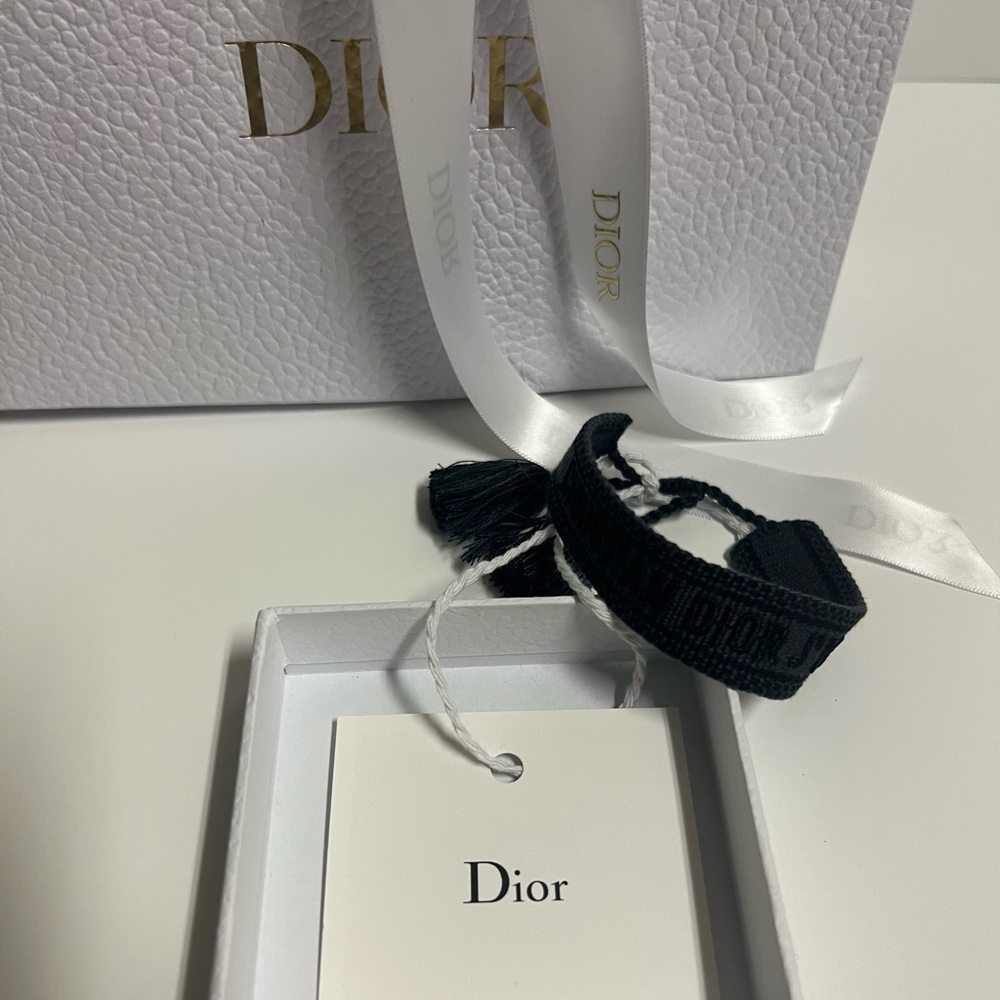 Christian Dior Friendship Bracelet Triple Black Embroidered Bracelet Women